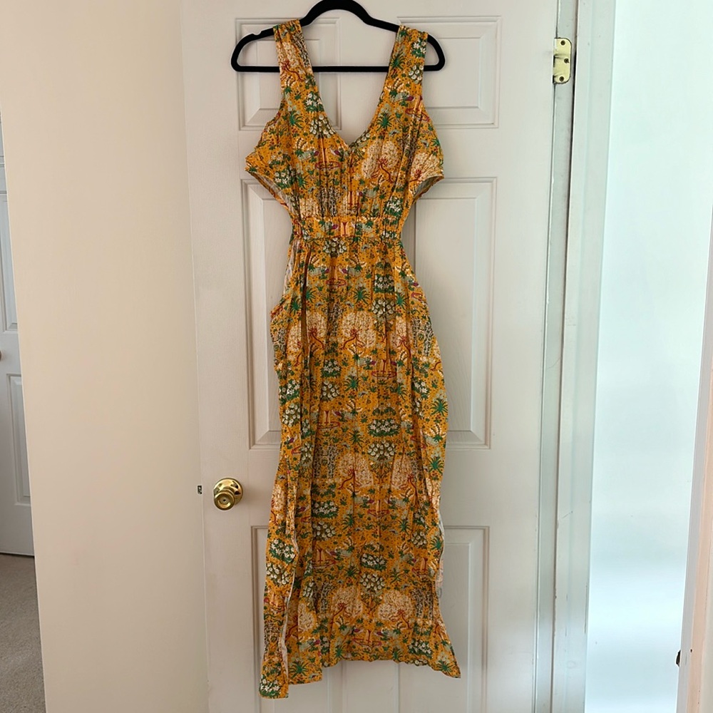 Anthropologie Maeve Women Marie Column Yellow Floral Midi Preppy Dress Sz 1X